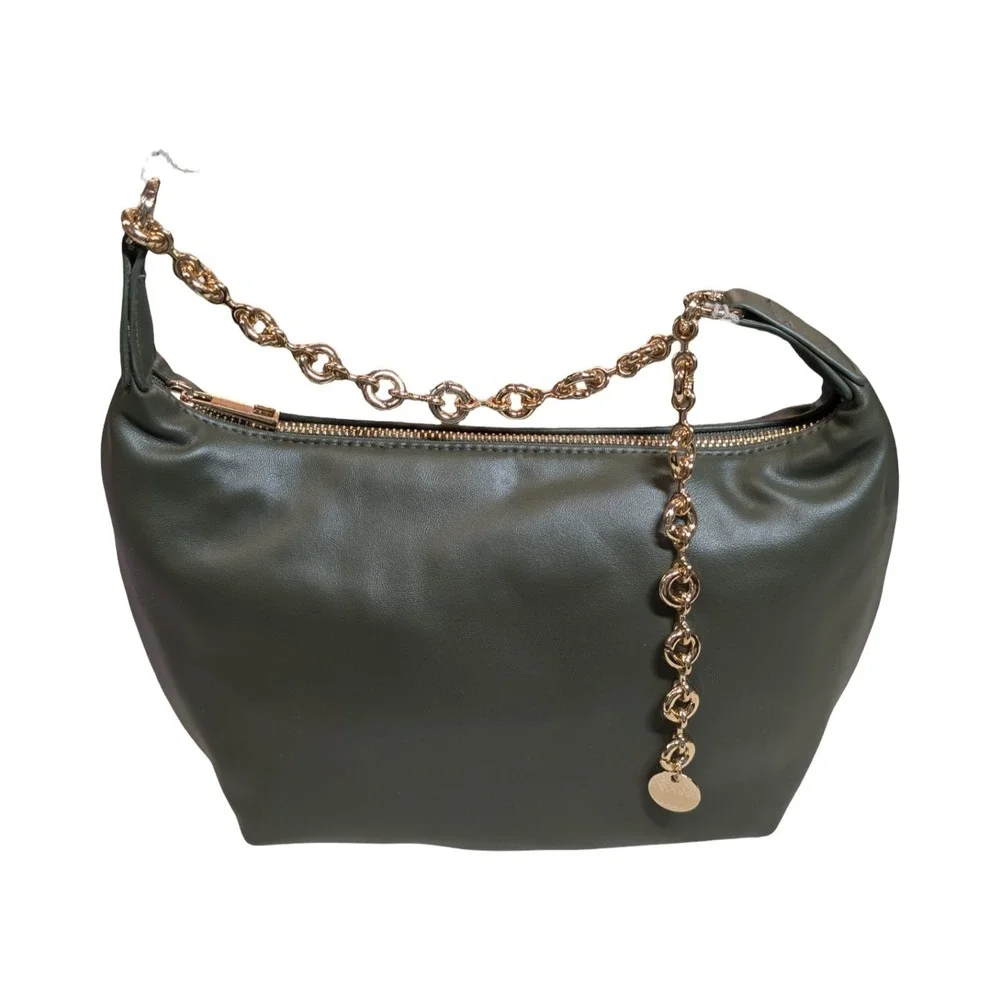 ⭐B4 A New Day- Gold Jewelry Chain Strap - Clutch Handbag - Olive Green Shell NWT